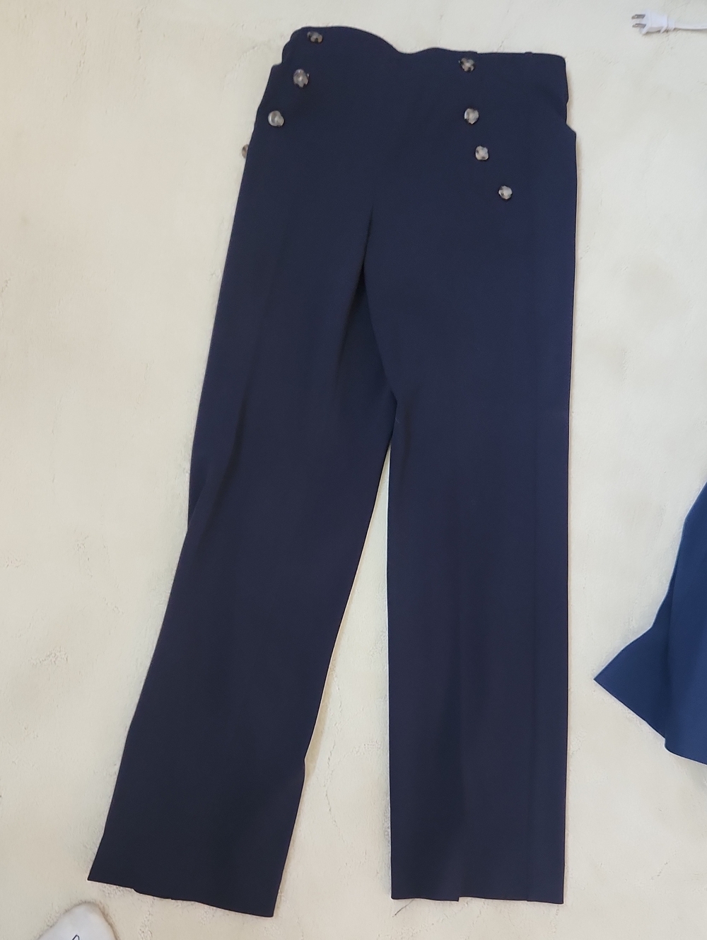 Express Navy Wide-Leg High-Rise Pants with Button Accents